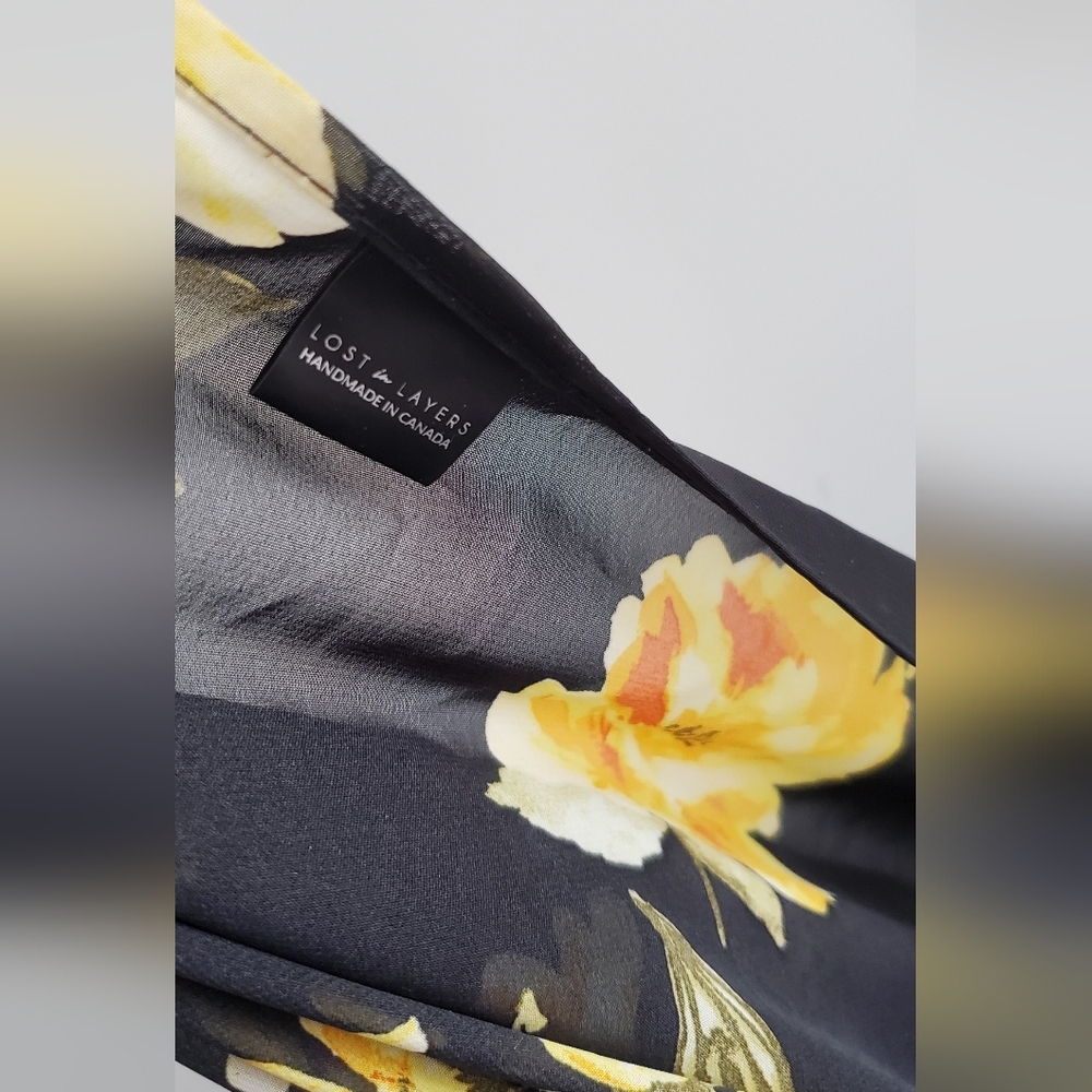 Floral Sheer Swim Coverup - Black and Yellow - Picture 2 of 6